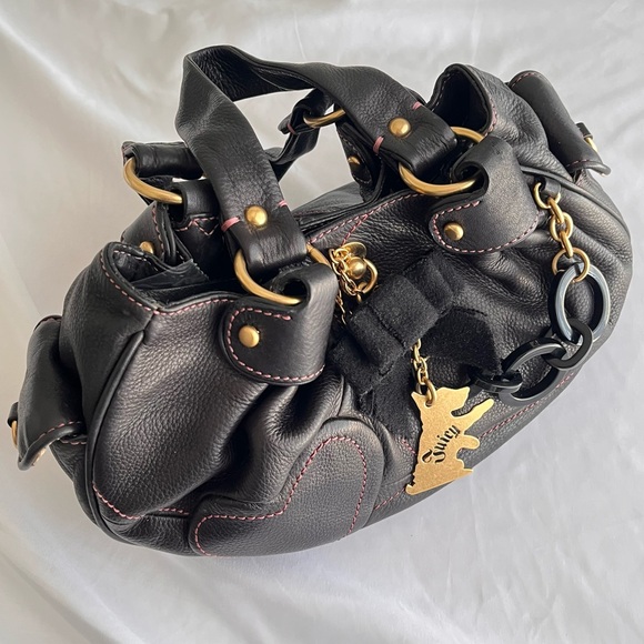 Juicy Couture Y2K Leather Scotty Dog Black & Gold Handbag - Picture 2 of 13